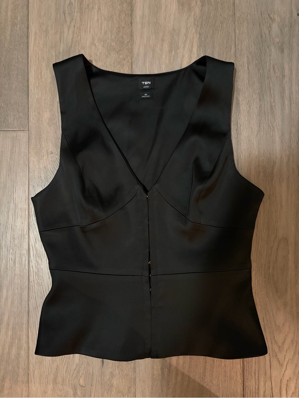 Aritzia Black Satin V-Neck Chemise-Style Top